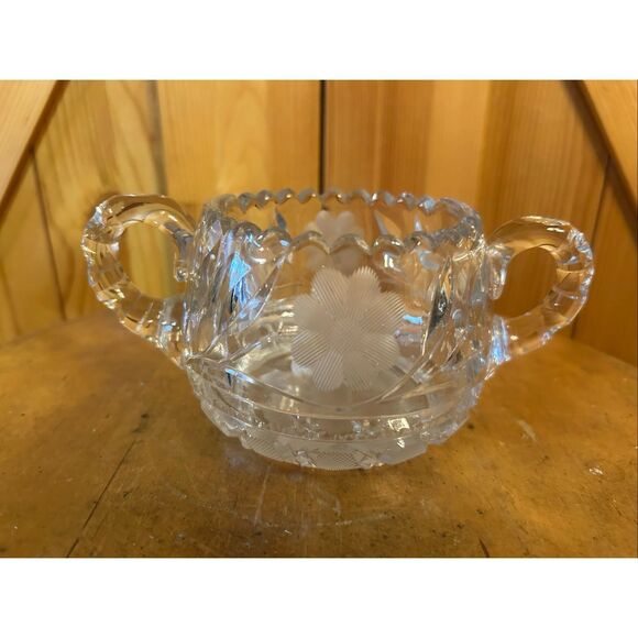 American Brilliant Period ABP Cut Crystal Flower Scalloped Sugar Bowl (5352) - Picture 3 of 10